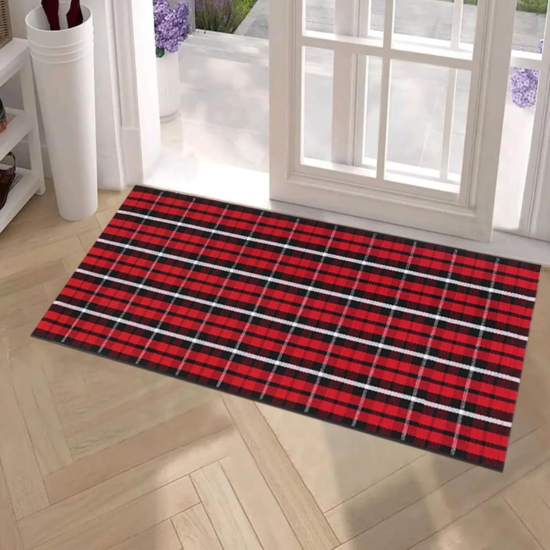 Fallovea Christmas Rugs Red and Black Plaid, 24'' x 52'' Area Rugs Outdoor Indoor Front Porch Doormat Cotton Hand-Woven Layered Door Mats for Entryway Patio Entryway Laundry Bedroom Living Room - Image 3